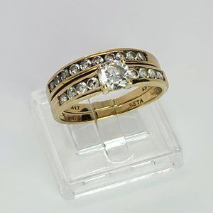 10k Solid Yellow Gold Bridal Ring Set Size 7
